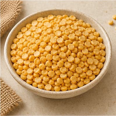 Yellow split chana dal in a ceramic bowl