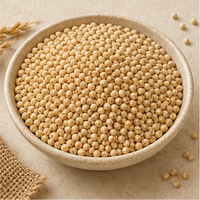 Pale jowar grains in a ceramic bowl