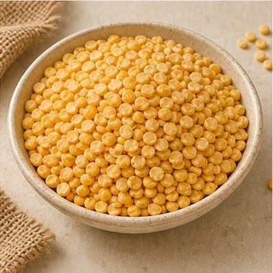 Yellow toor dal in a ceramic bowl