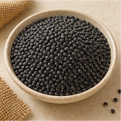 Black urad dal in a ceramic bowl